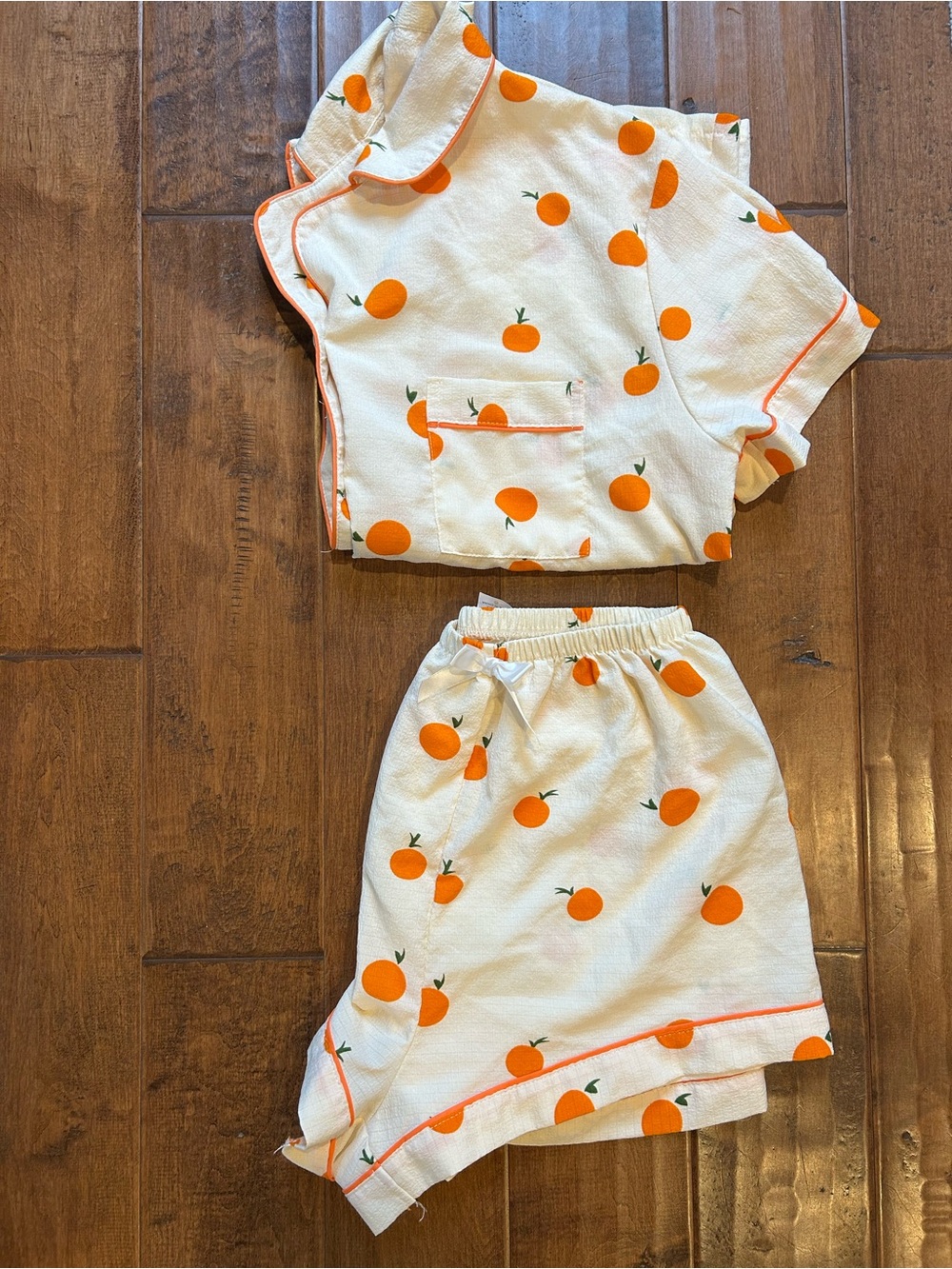 Women’s Cream Orange Print Short Pajama Set
